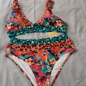 Hilinker Women's Leopard‎ Bikini Swimsuits V Neck high Waiste size XXL